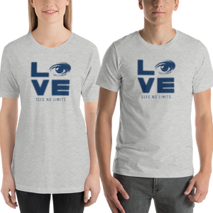 Shirt love sees no limits halftone eye luv heart disability special needs expectations future